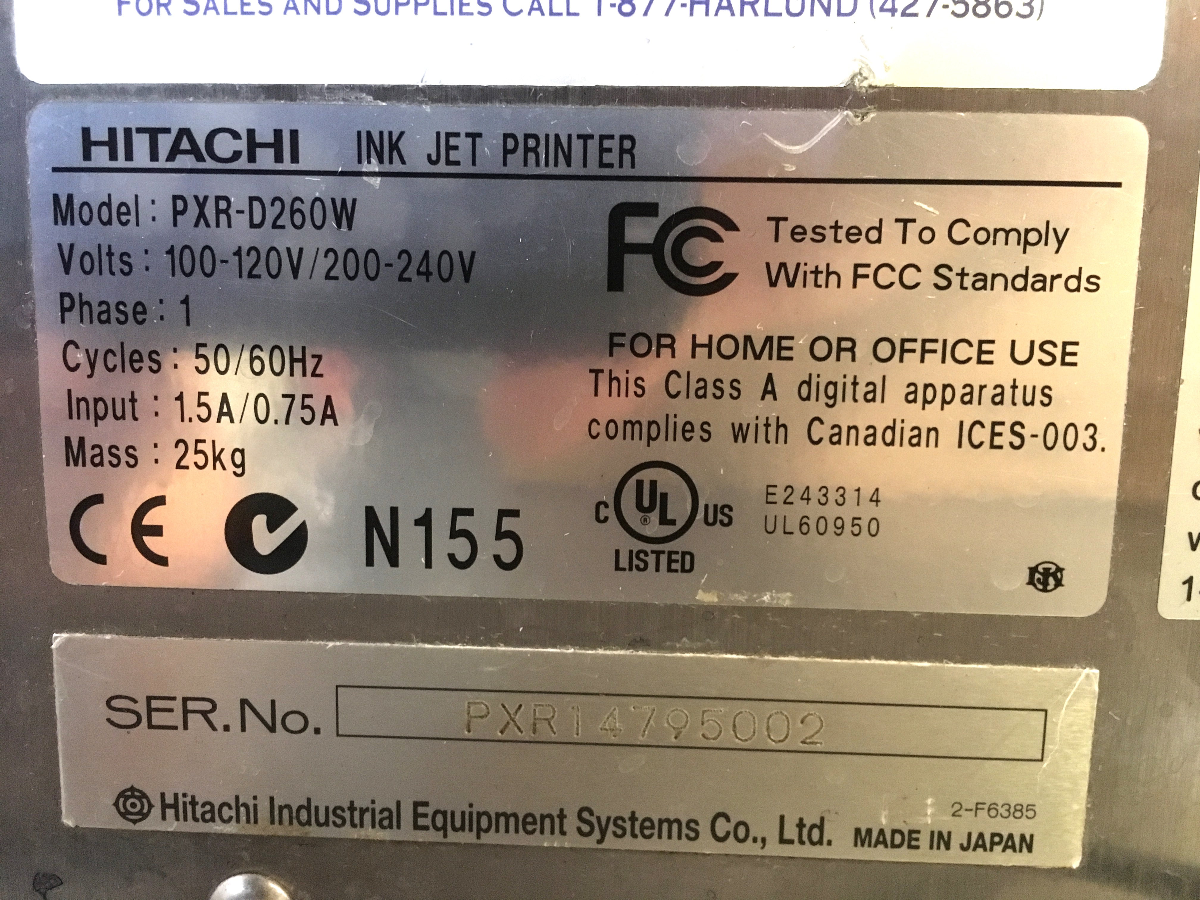 Hitachi Model PXR Ink Jet Bottle Coder - United Food & Beverage