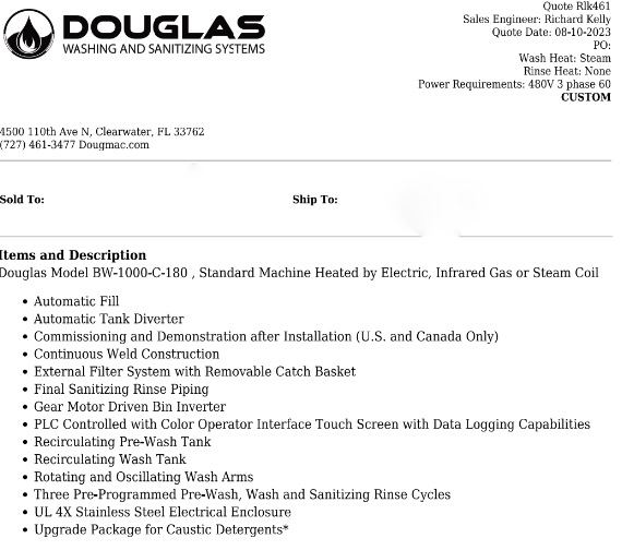 Douglas Model BW-1000-C-180 Bin and Tote Washer - New 2023 - Never Used - Image 3