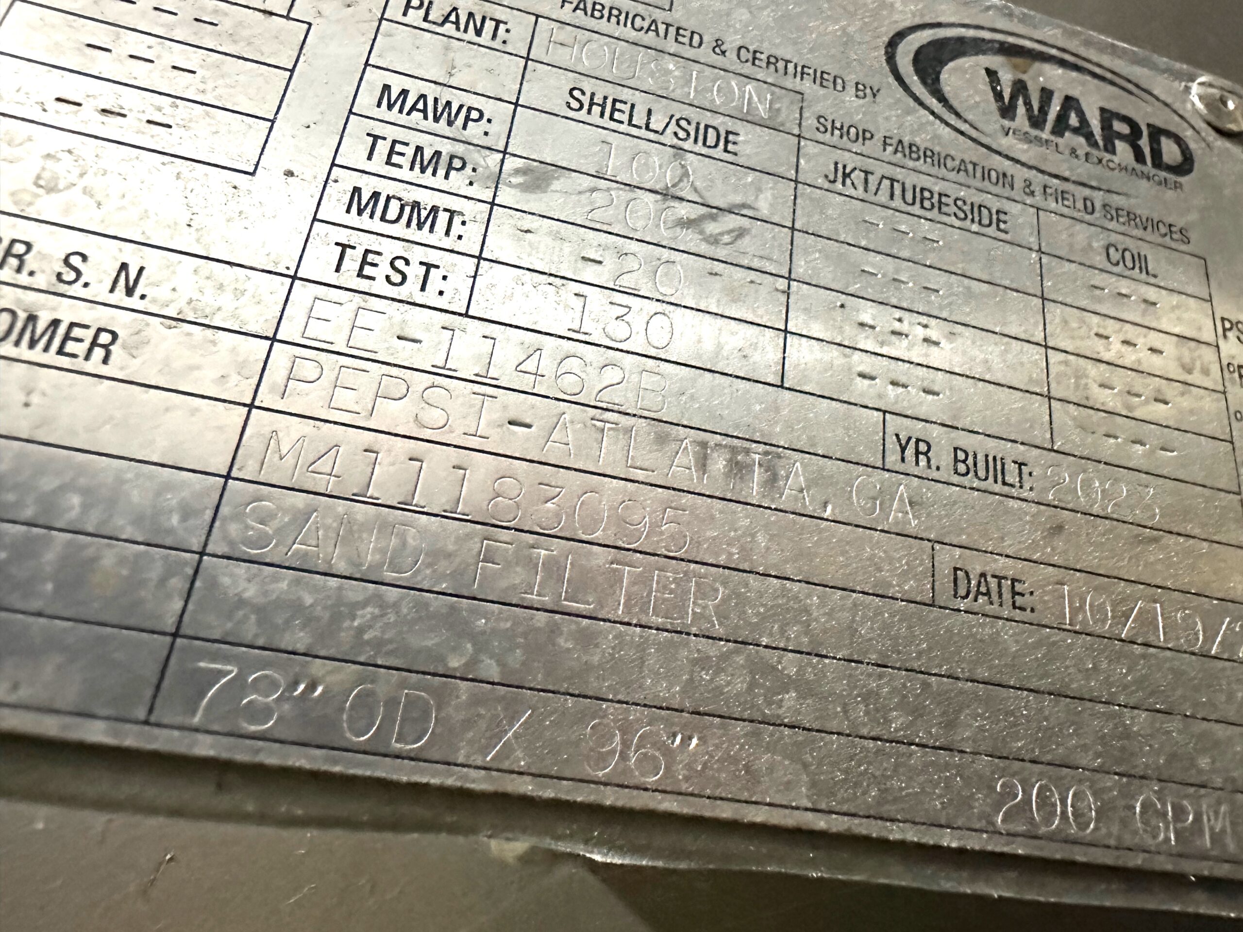 Ward 200 Gallon / Minute Stainless Steel Sand Filter Tank – New 2022 - Image 3